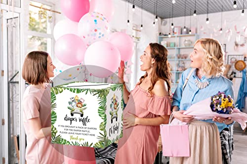 Diaper Raffle Tickets and Advice Cards for Baby Shower - 1 Card Collection Box & 50 Tickets, Jungle Animal Baby Shower Card Box, Party FavorsDecorationsSupplies, Game Kit, 8" Card Box -009BOX from mermermu
