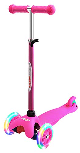 ChromeWheels Scooter for Kids, Deluxe 4 Adjustable Height 3 Wheels Glider with Kick, Lean to Steer with LED Flashing Light, Pink by ChromeWheels