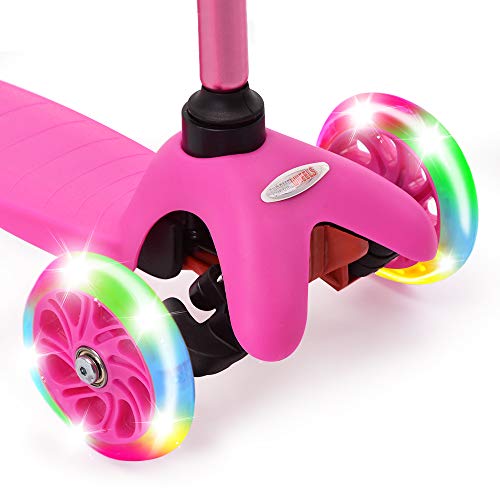 ChromeWheels Scooter for Kids, Deluxe 4 Adjustable Height 3 Wheels Glider with Kick, Lean to Steer with LED Flashing Light, Pink by ChromeWheels