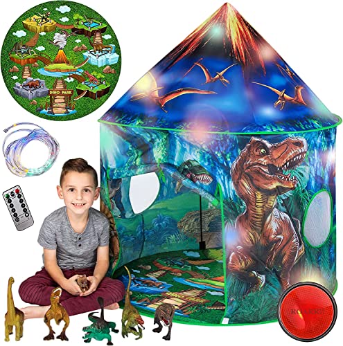 Dinosaur Pop-Up Kidsâ Tent by Toy To Enjoy â Indoor & Outdoor Play Tent for Boys & Girls â Includes Tent, Remote Controlled Lights, Dinosaur Roar Sound Button & 6 Different Dinosaur Toys by Toy To Enjoy