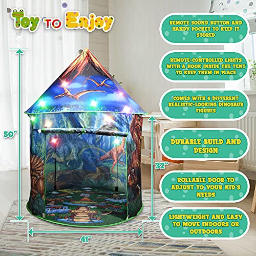 Dinosaur Pop-Up Kidsâ Tent by Toy To Enjoy â Indoor & Outdoor Play Tent for Boys & Girls â Includes Tent, Remote Controlled Lights, Dinosaur Roar Sound Button & 6 Different Dinosaur Toys by Toy To Enjoy