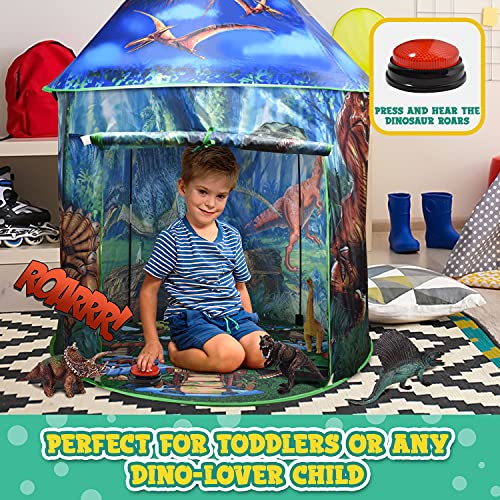Dinosaur Pop-Up Kidsâ Tent by Toy To Enjoy â Indoor & Outdoor Play Tent for Boys & Girls â Includes Tent, Remote Controlled Lights, Dinosaur Roar Sound Button & 6 Different Dinosaur Toys by Toy To Enjoy