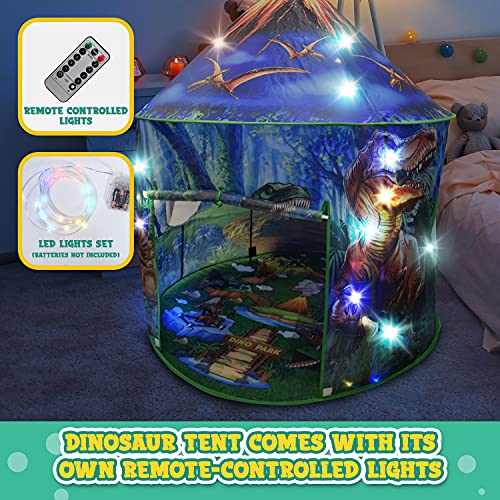 Dinosaur Pop-Up Kidsâ Tent by Toy To Enjoy â Indoor & Outdoor Play Tent for Boys & Girls â Includes Tent, Remote Controlled Lights, Dinosaur Roar Sound Button & 6 Different Dinosaur Toys by Toy To Enjoy