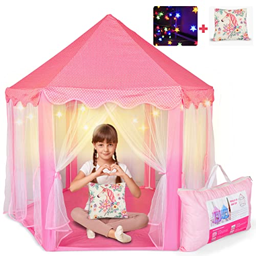Princess Tents for Little Girls with Lights and Unicorn Pillow Cover , Kids Play Tent for Girls Indoor and Outdoor, Play Tents for Girls Age 3-7 Years Old, Princess Castle Tent(Pink) from Tents To Play