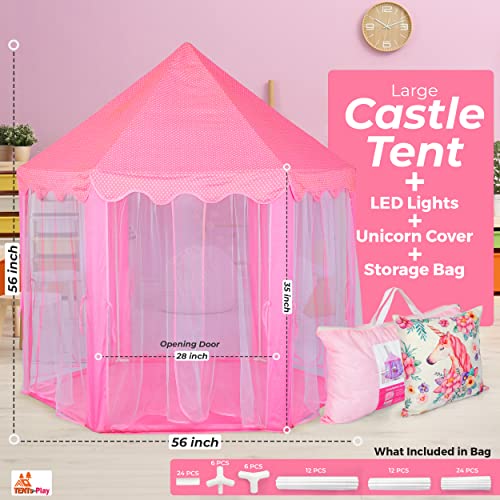 Princess Tents for Little Girls with Lights and Unicorn Pillow Cover , Kids Play Tent for Girls Indoor and Outdoor, Play Tents for Girls Age 3-7 Years Old, Princess Castle Tent(Pink) from Tents To Play