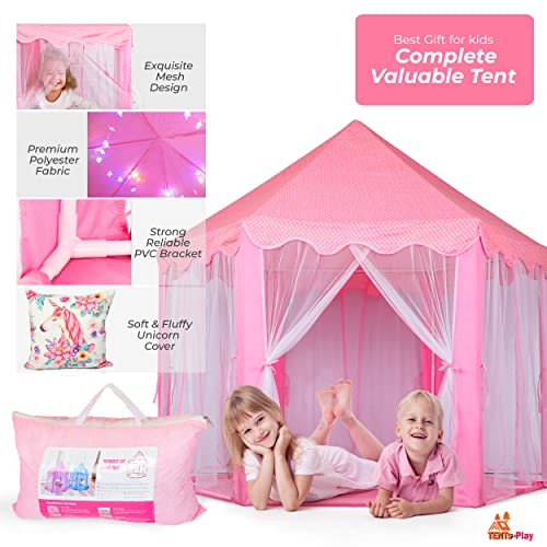 Princess Tents for Little Girls with Lights and Unicorn Pillow Cover , Kids Play Tent for Girls Indoor and Outdoor, Play Tents for Girls Age 3-7 Years Old, Princess Castle Tent(Pink) from Tents To Play