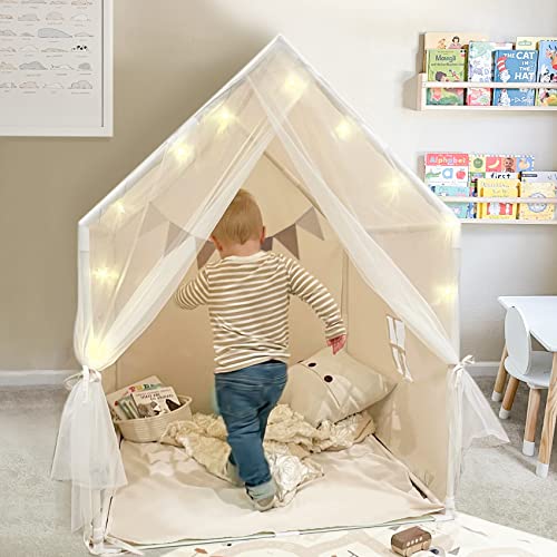 Kids Play Tent, Toddler Tent for Girls Boys, Play Cottage with Star Light & Floor Piece, Indoor Outdoor Castle, Ideal for Small Apartment by Mallify