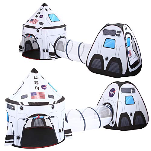 JOYIN White Rocket Ship Play Tent Pop up Play Tent with Tunnel and Playhouse Kids Indoor Outdoor Spaceship Tent Set by JOYIN