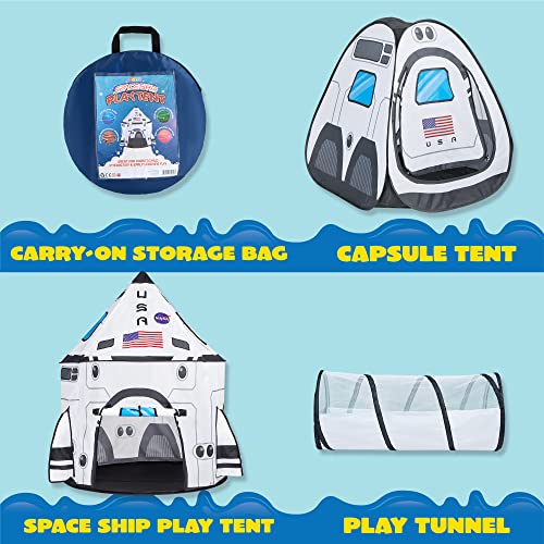 JOYIN White Rocket Ship Play Tent Pop up Play Tent with Tunnel and Playhouse Kids Indoor Outdoor Spaceship Tent Set by JOYIN