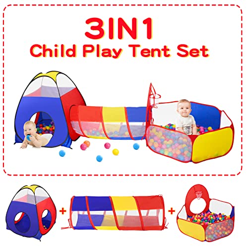 GeerWest 3 in 1 Kids Play Tent for Toddler with Baby Ball Pit and Play Tunnel, Children Indoor Outdoor Playhouse with Climbing Tunnel Toy for Toddlers, Boys and Girls Best Birthday Gifts from Dongguan Wobei Leisure Products Co., Ltd