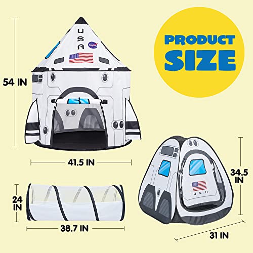JOYIN White Rocket Ship Play Tent Pop up Play Tent with Tunnel and Playhouse Kids Indoor Outdoor Spaceship Tent Set by JOYIN