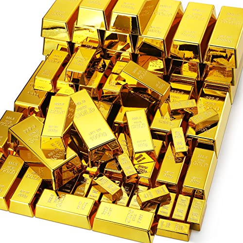 24 Pcs Fake Gold Bar Bulk Replica Brick Bullion Glittering Movie Prop for Stage Decoration Halloween Pirate Costume Party Supplies Novelty Gifts Paper Weight Door Stop (6.5 Inch, 4.5 Inch, 2.4 Inch) from Hungdao
