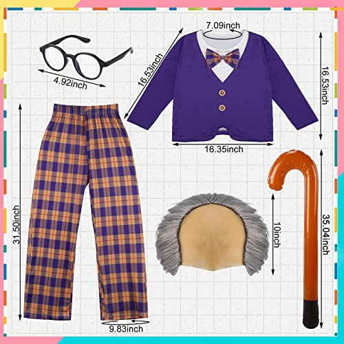 5 Pcs Old Man Costume for Kids Bald Cap Costume 100 Days of School Costume for Boys Grandpa Costume Included Shirt with Bow Tie Trouser Wig Glasses Cane for Child 100th Days of School Cosplay Supply by 