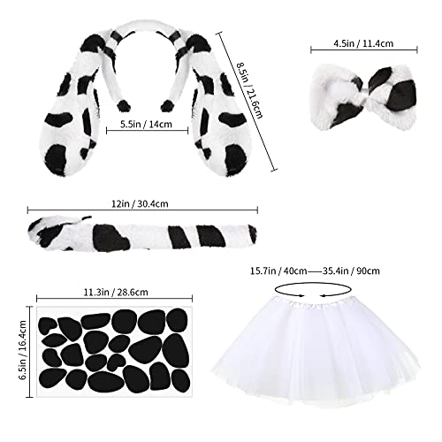 2 Sets Girls Dalmatian Costume Set Animal Costume Set with Dog Animal Ear Headband Tail and Bow Tie, Girls White Skirt and 5 Sheets Self-adhesive Sticker for Halloween Christmas Cosplay Dress Costume from Neer