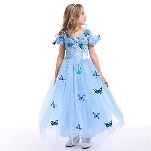 SNOWLION Princess Dress Queen Costume for Girls Cosplay little kids Dress Up with Accessories (Blue, 6-7 Years) by 