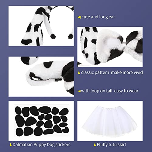 2 Sets Girls Dalmatian Costume Set Animal Costume Set with Dog Animal Ear Headband Tail and Bow Tie, Girls White Skirt and 5 Sheets Self-adhesive Sticker for Halloween Christmas Cosplay Dress Costume from Neer