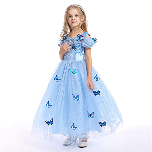 SNOWLION Princess Dress Queen Costume for Girls Cosplay little kids Dress Up with Accessories (Blue, 6-7 Years) by 