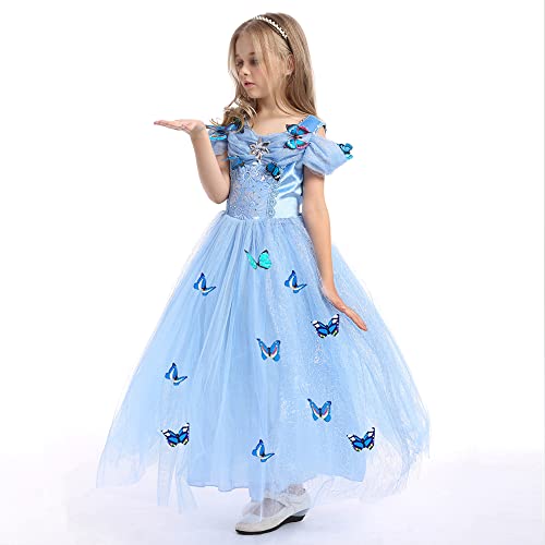 SNOWLION Princess Dress Queen Costume for Girls Cosplay little kids Dress Up with Accessories (Blue, 6-7 Years) by 