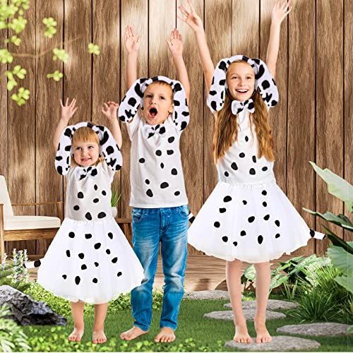 2 Sets Girls Dalmatian Costume Set Animal Costume Set with Dog Animal Ear Headband Tail and Bow Tie, Girls White Skirt and 5 Sheets Self-adhesive Sticker for Halloween Christmas Cosplay Dress Costume from Neer