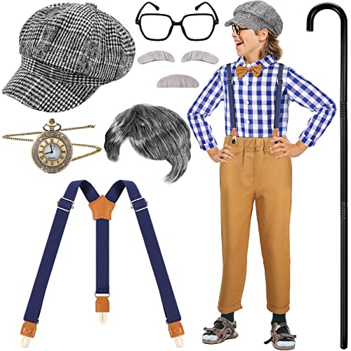 Lasnten 100 Days of School Costume for Boys Include Old Man Costume, Hat, Glasses, Grandpa Accessories Set for Child (Simple Style) by Lasnten