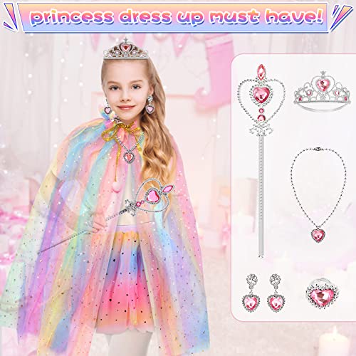 HAJUS Princess Dress Up Clothes Cape Skirt Set for Little Girls Pretend Play with Jewelry Tiara Crown Wand (Unicorn Rainbow) from 