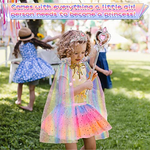 HAJUS Princess Dress Up Clothes Cape Skirt Set for Little Girls Pretend Play with Jewelry Tiara Crown Wand (Unicorn Rainbow) from 