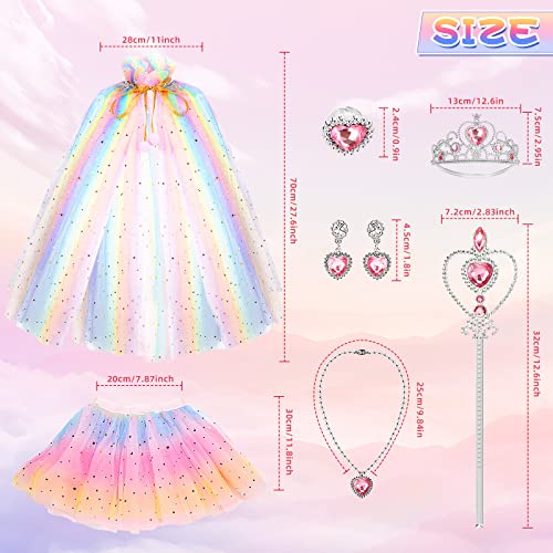 HAJUS Princess Dress Up Clothes Cape Skirt Set for Little Girls Pretend Play with Jewelry Tiara Crown Wand (Unicorn Rainbow) from 
