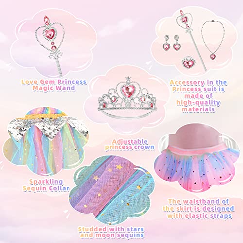 HAJUS Princess Dress Up Clothes Cape Skirt Set for Little Girls Pretend Play with Jewelry Tiara Crown Wand (Unicorn Rainbow) from 