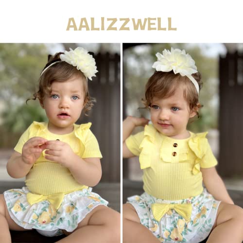 Preemie Baby Girls Summer Clothes Ribbed Short Sleeve Floral Ruffle Bloomer Shorts Premature Spring Outfit Yellow by 