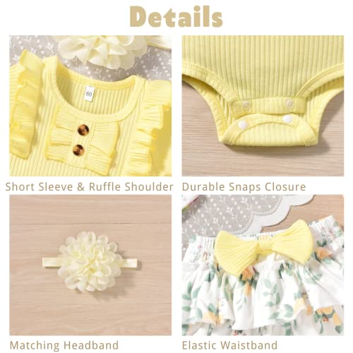 Preemie Baby Girls Summer Clothes Ribbed Short Sleeve Floral Ruffle Bloomer Shorts Premature Spring Outfit Yellow by 