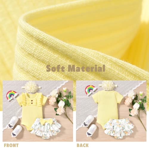 Preemie Baby Girls Summer Clothes Ribbed Short Sleeve Floral Ruffle Bloomer Shorts Premature Spring Outfit Yellow by 