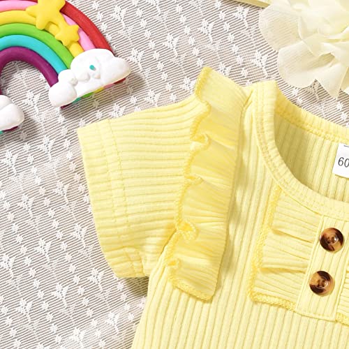 Preemie Baby Girls Summer Clothes Ribbed Short Sleeve Floral Ruffle Bloomer Shorts Premature Spring Outfit Yellow by 