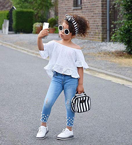 Toddler Kids Clothing Baby Girls Vest Tank Top Ripped Denim Shorts Skirts Outfits Clothes Set (5-6 Years, White) by 