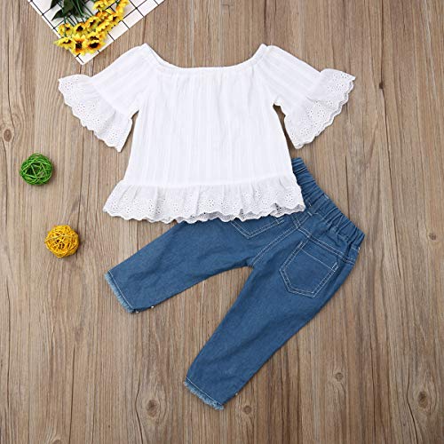 Toddler Kids Clothing Baby Girls Vest Tank Top Ripped Denim Shorts Skirts Outfits Clothes Set (5-6 Years, White) by 