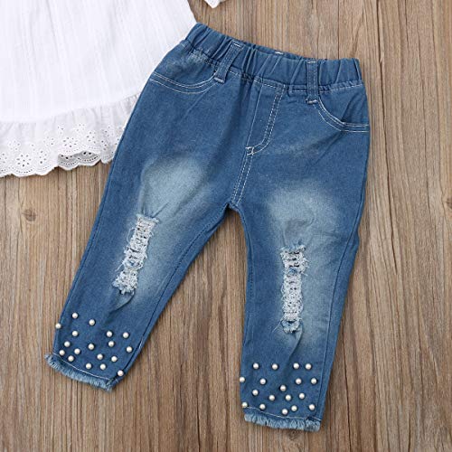 Toddler Kids Clothing Baby Girls Vest Tank Top Ripped Denim Shorts Skirts Outfits Clothes Set (5-6 Years, White) by 