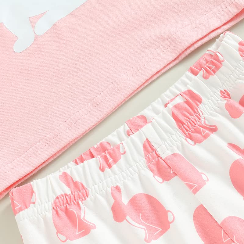 YINGISFITM Baby Girl Easter Outfit Bunny Print Short Sleeve Tee Tshirt Pants Toddler Bell Bottoms Summer Clothes 2Pcs Set (2-3T,Pink Rabbit) from YINGISFITM