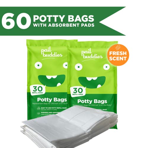 60 Refill Potty Bags: Absorbent, Disposable Potty Liners Compatible with OXO Tot 2-in-1 Go Potty | Strong, Leak-Proof Bags work with most Travel Potties, Potty Chairs, Potty Seats & Portable Toilets by Pail Buddies