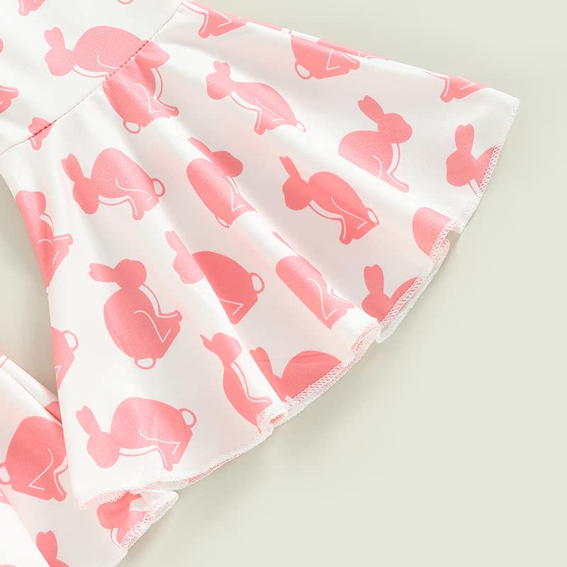 YINGISFITM Baby Girl Easter Outfit Bunny Print Short Sleeve Tee Tshirt Pants Toddler Bell Bottoms Summer Clothes 2Pcs Set (2-3T,Pink Rabbit) from YINGISFITM