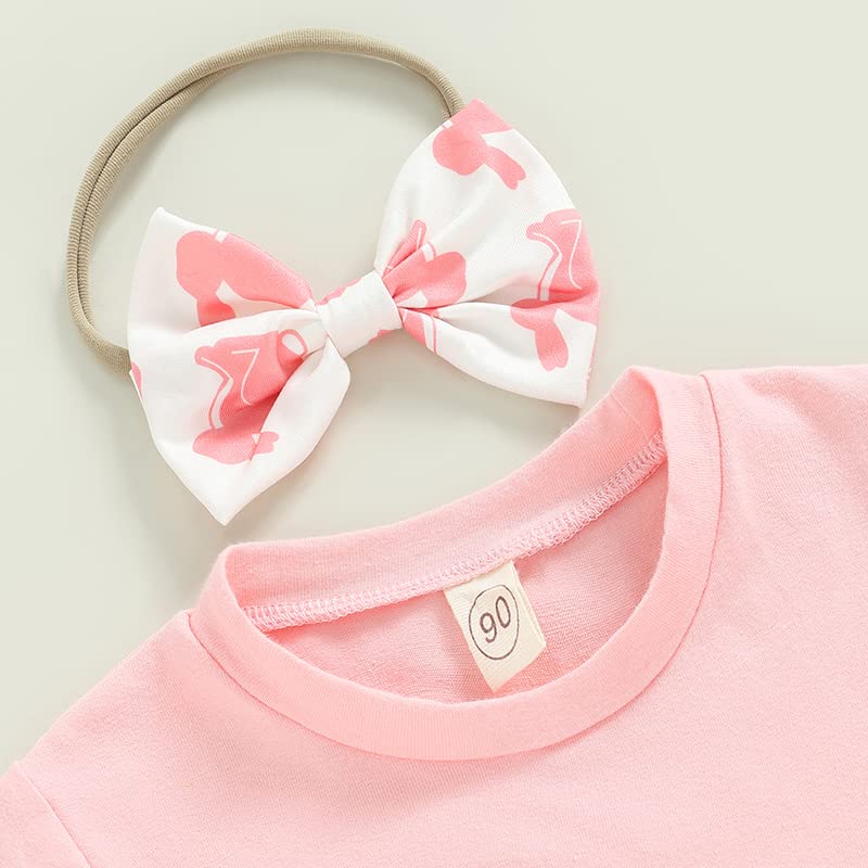 YINGISFITM Baby Girl Easter Outfit Bunny Print Short Sleeve Tee Tshirt Pants Toddler Bell Bottoms Summer Clothes 2Pcs Set (2-3T,Pink Rabbit) from YINGISFITM