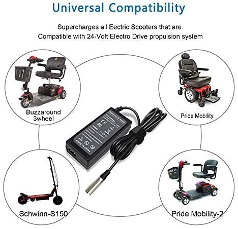 24V 2A Electronic Scooter Battery Charger for Go-Go Elite Traveller SC40E/SC44E, Jazzy Power Chair,Schwinn S300 S350 S400 S500 S650,Pride Hoveround Mobility,Ezip 400 500 650 750 900 Mountain Trailz from KUANTEN LTD