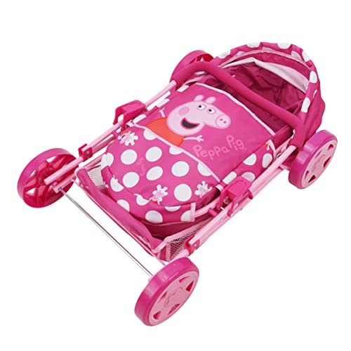 Peppa Pig: Baby Classic Doll Pram Set - Pink & White Dots - 7 Piece Set, Fits Dolls Up to 18", Retractable Canopy, Storage Basket, Diaper Bag & 5 Feeding Accessories, Pretend Play for Kids Ages 3+ from 509 Crew (Hong Kong) Limited