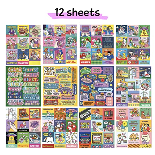 Cute Essential Kawaii Aesthetic Stationery Sticker Pack - 12 Sheets (158 Stickers) - for Planners, journals, scrapbooks, Gifts, Kpop photocards, polcos, Non-Removable from Ardium
