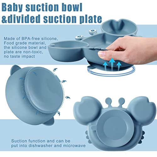 10 Pcs Baby Led Weaning Supplies, Silicone Baby Feeding Set with Crab Shape Divided Plate Adjustable Bib Suction Bowl Soft Spoon Fork, Toddler Self Eating Utensil Set from Yinder