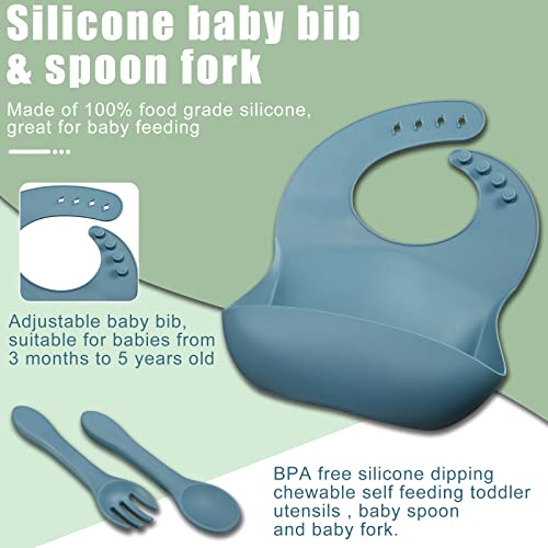 10 Pcs Baby Led Weaning Supplies, Silicone Baby Feeding Set with Crab Shape Divided Plate Adjustable Bib Suction Bowl Soft Spoon Fork, Toddler Self Eating Utensil Set from Yinder