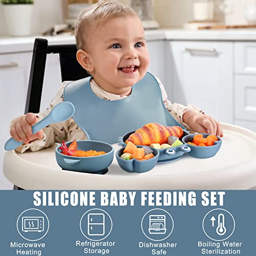 10 Pcs Baby Led Weaning Supplies, Silicone Baby Feeding Set with Crab Shape Divided Plate Adjustable Bib Suction Bowl Soft Spoon Fork, Toddler Self Eating Utensil Set from Yinder