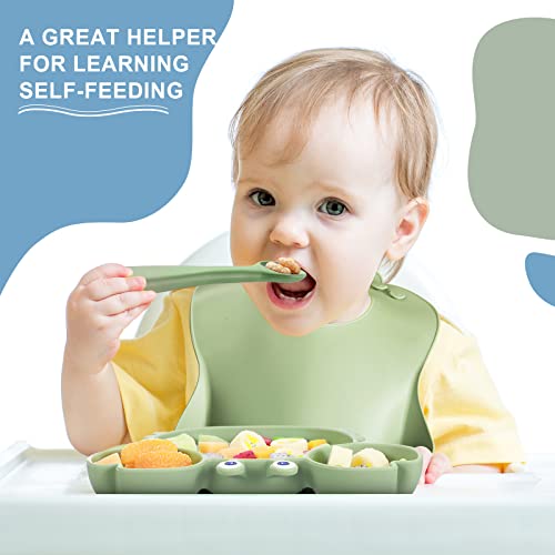 10 Pcs Baby Led Weaning Supplies, Silicone Baby Feeding Set with Crab Shape Divided Plate Adjustable Bib Suction Bowl Soft Spoon Fork, Toddler Self Eating Utensil Set from Yinder