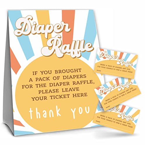 YKYENR Diaper Raffle Baby Shower Party, Diaper Raffle Game Kitï¼1 Diaper Raffle Standing Sign & 50 Ticketsï¼Retro Pop Theme Baby Shower Decorationsï¼Party Favor And Supplies-NBLK-A02 by YKYENR