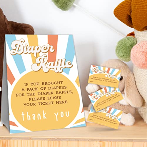 YKYENR Diaper Raffle Baby Shower Party, Diaper Raffle Game Kitï¼1 Diaper Raffle Standing Sign & 50 Ticketsï¼Retro Pop Theme Baby Shower Decorationsï¼Party Favor And Supplies-NBLK-A02 by YKYENR