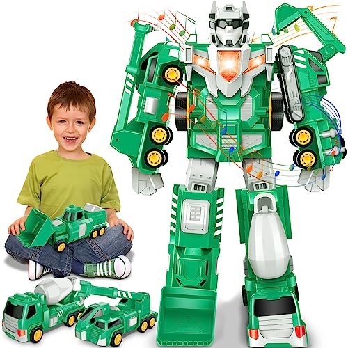 Toys for 3 4 5 6 7 Year Old Boys - Construction Transform Robot Kids Toys Cars | STEM Building Toddler Toys for Kids Ages 4-8 | 5 in 1 Construction Toys Christmas Birthday Gifts for Boys Girls Kids by Laradola