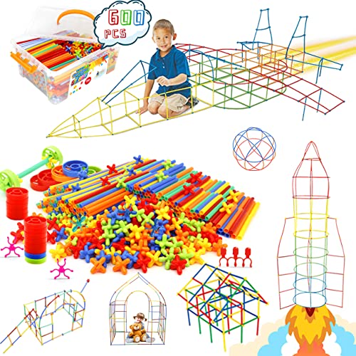 Straw Constructor Toys STEM Blocks Toys 600Pcs Engineering Building Toys Thin Tube Constructor Toy Educational Toy Fort Building Kit for Indoor&Outdoor Kids Toy for Boys and Girls Gift from Ggiibro